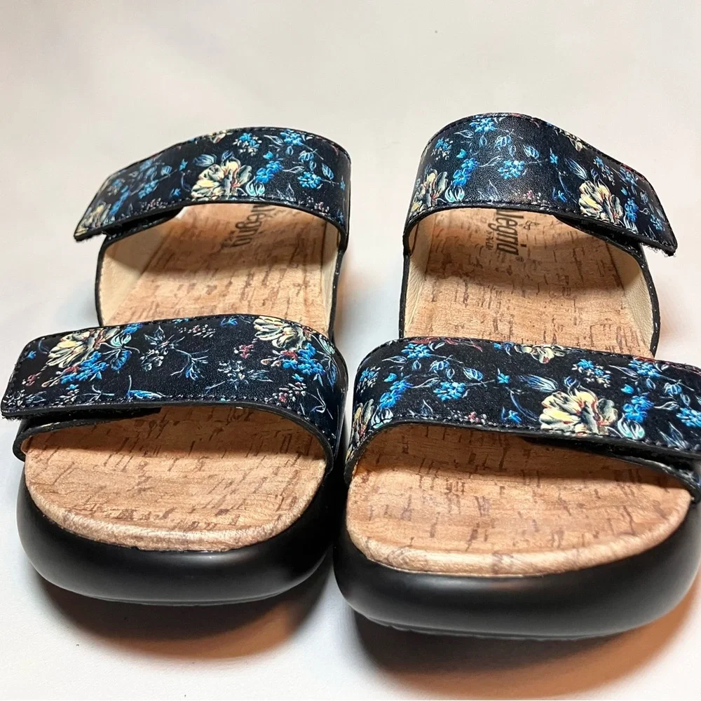 Alegria Navy Sz 7.5 38 Floral Women's Sandals Double Strap Adjustable NWOT‎ Read